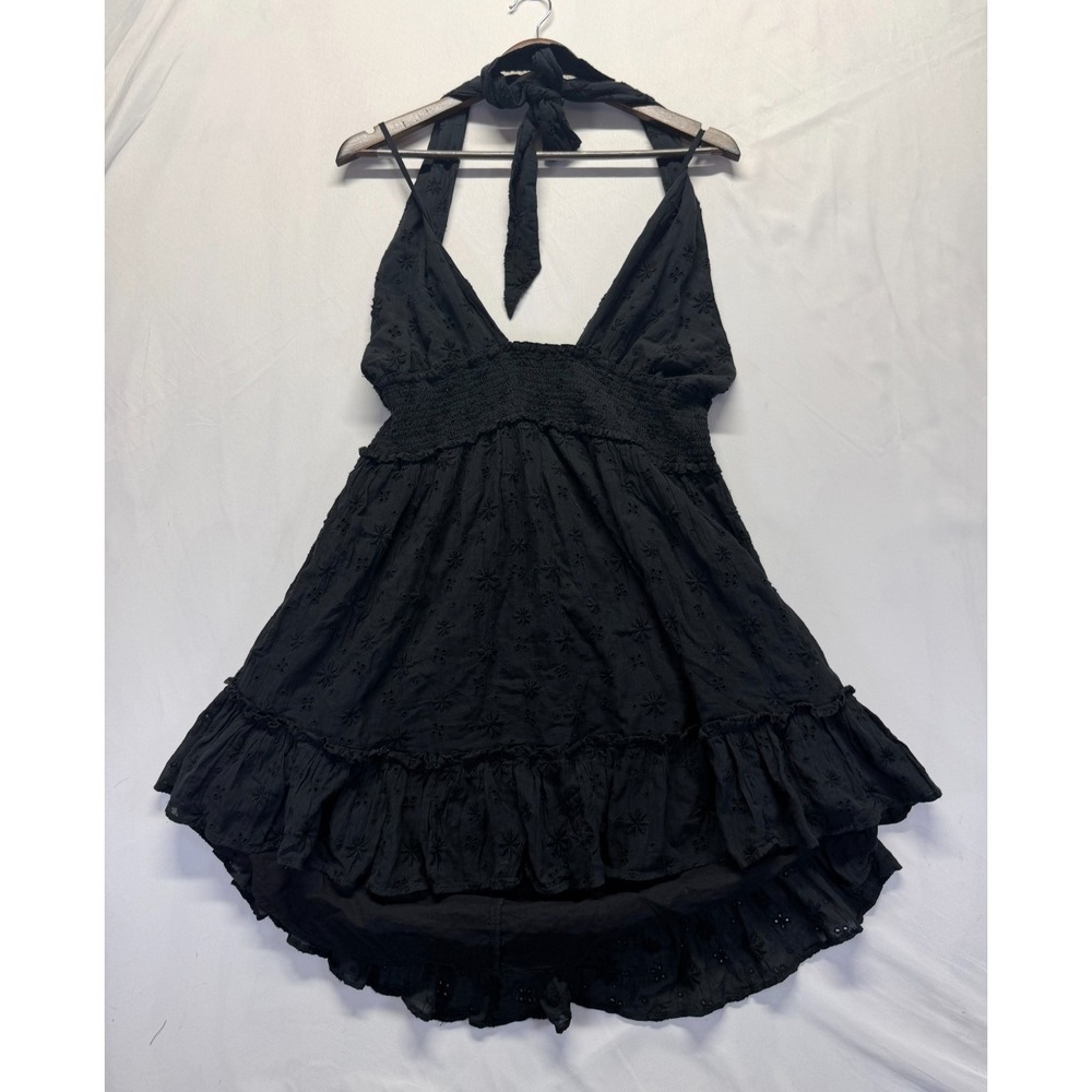 aerie Black Halter Ruffle Mini Dress